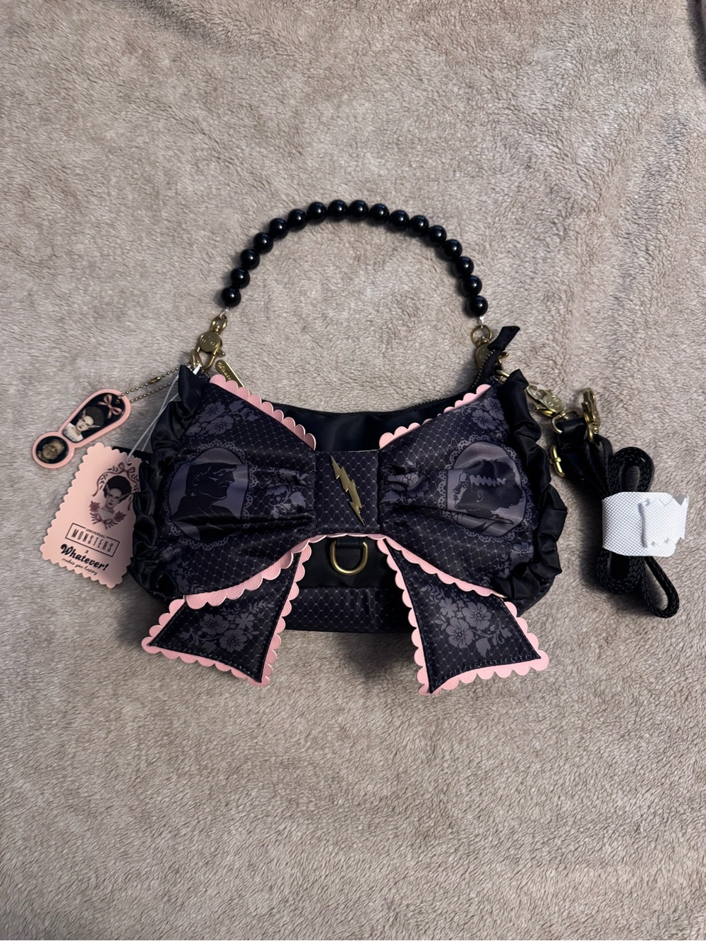 Universal Monsters Whatever! Black Bow Shoulder Bag Purse Y2K Gothic